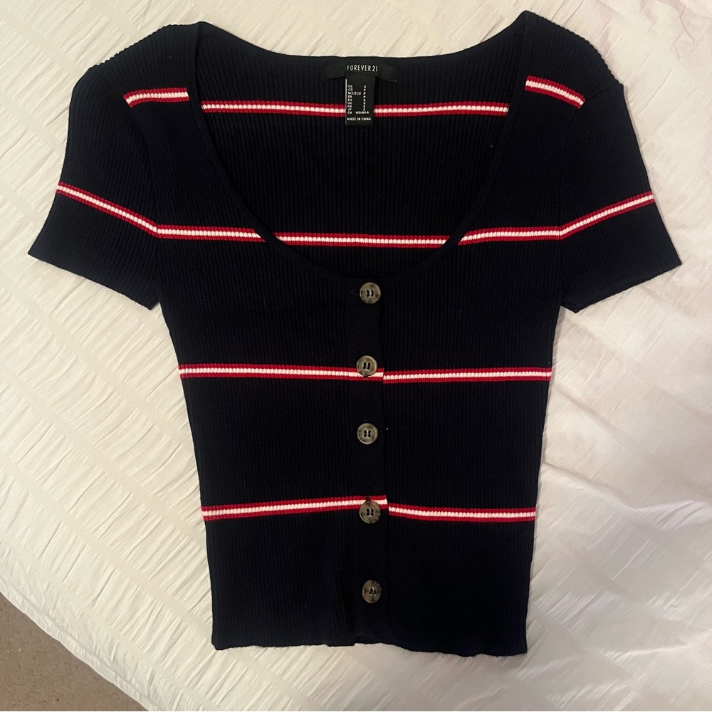 Navy blue & red striped top